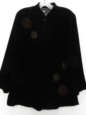 Carole Little Top Medium Velvet Silk Art Blouse Beaded Firework
